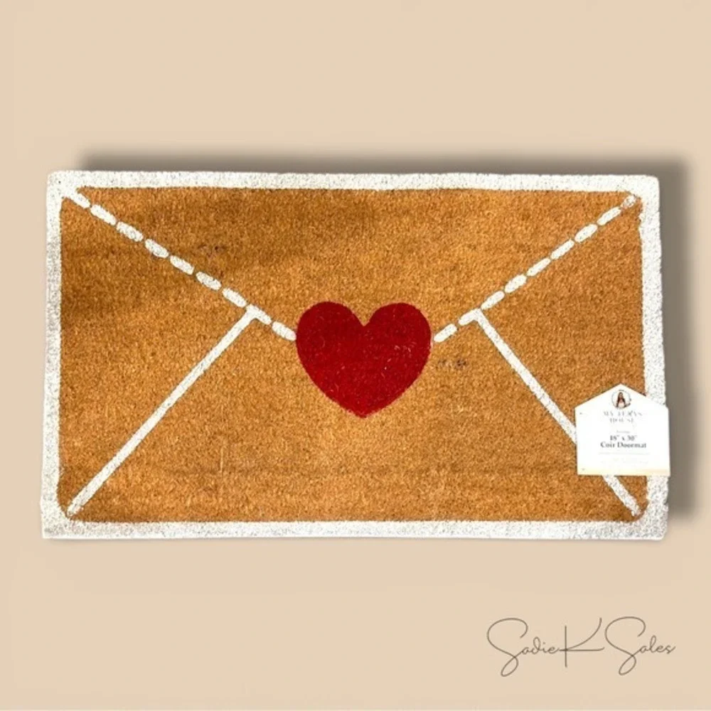 My Texas House Heart Envelope Valentine Love Letter Coir Doormat, 18x30